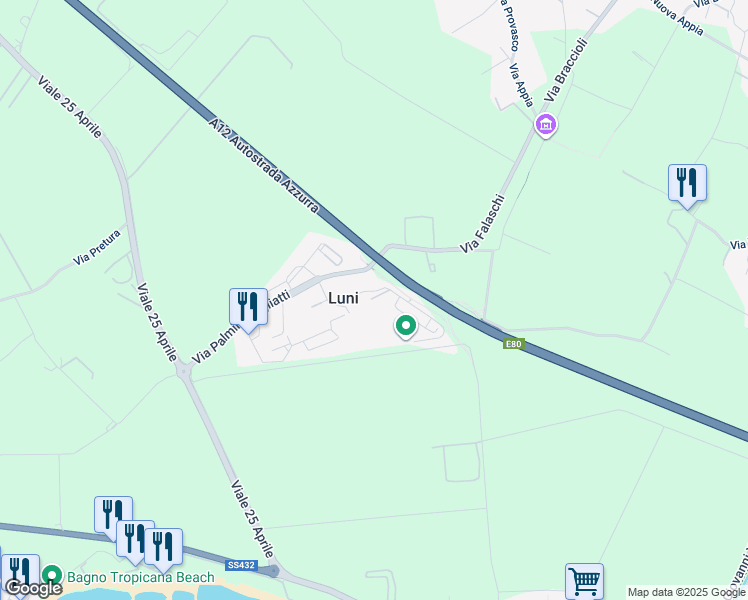 map of restaurants, bars, coffee shops, grocery stores, and more near 2 Piazza Giuseppe di Vittorio in Luni Mare