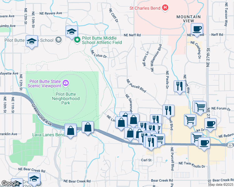 map of restaurants, bars, coffee shops, grocery stores, and more near 1952 Northeast Zachary Court in Bend