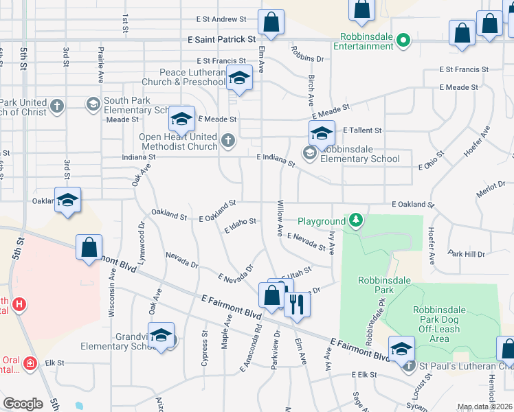 map of restaurants, bars, coffee shops, grocery stores, and more near 258 E Idaho St in Rapid City