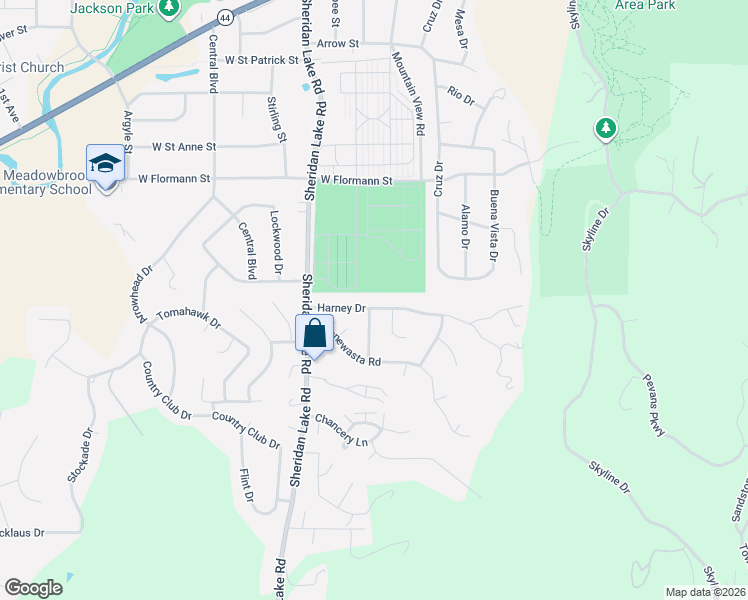 map of restaurants, bars, coffee shops, grocery stores, and more near 2701 Harney Place in Rapid City