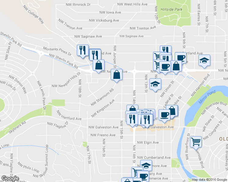 map of restaurants, bars, coffee shops, grocery stores, and more near 1205 Northwest Stannium Road in Bend