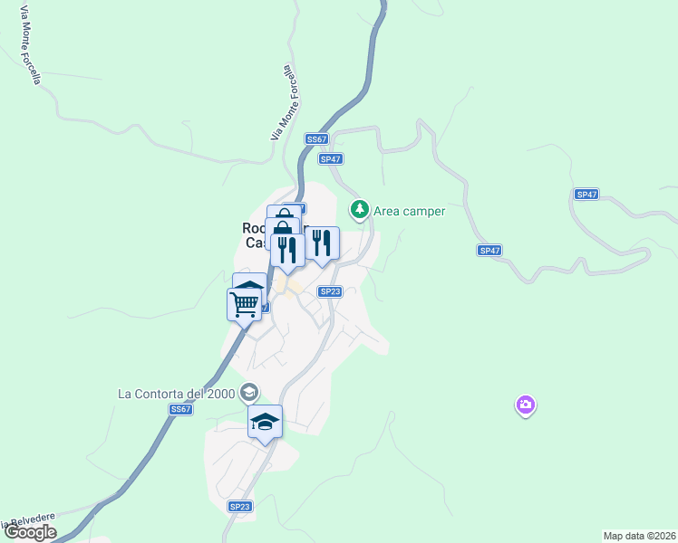 map of restaurants, bars, coffee shops, grocery stores, and more near 2 SP23 in Rocca San Casciano