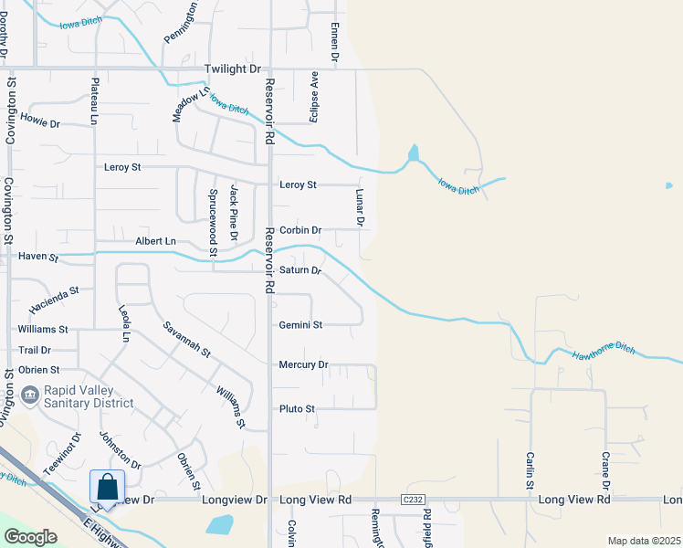 map of restaurants, bars, coffee shops, grocery stores, and more near 5720 Saturn Drive in Rapid City