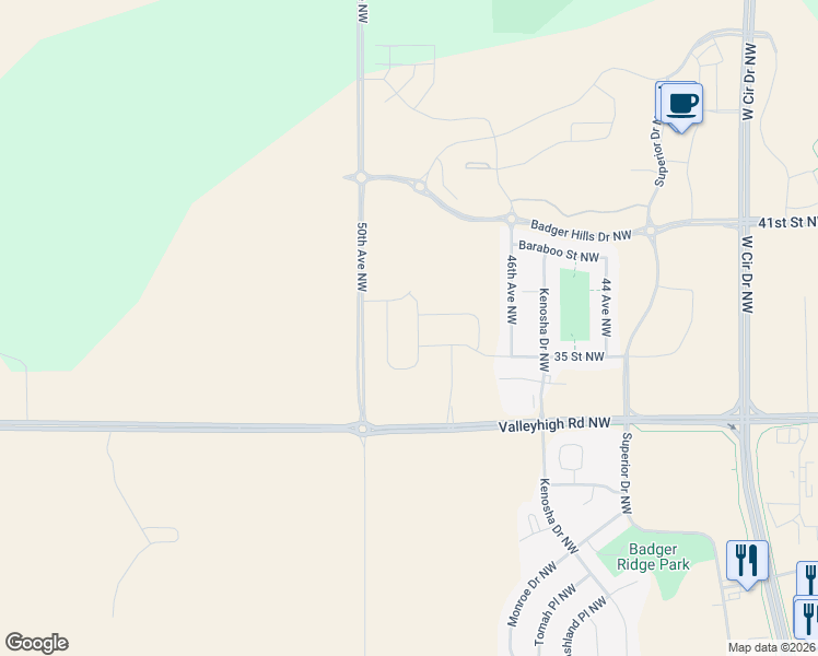 map of restaurants, bars, coffee shops, grocery stores, and more near 4815 Valleyhigh Road Northwest in Rochester
