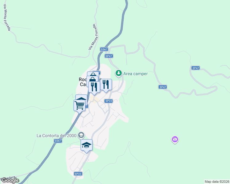 map of restaurants, bars, coffee shops, grocery stores, and more near 2 SP23 in Rocca San Casciano