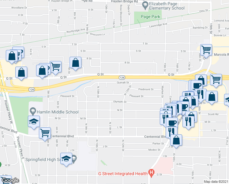 map of restaurants, bars, coffee shops, grocery stores, and more near 1092 Pleasant Street in Springfield