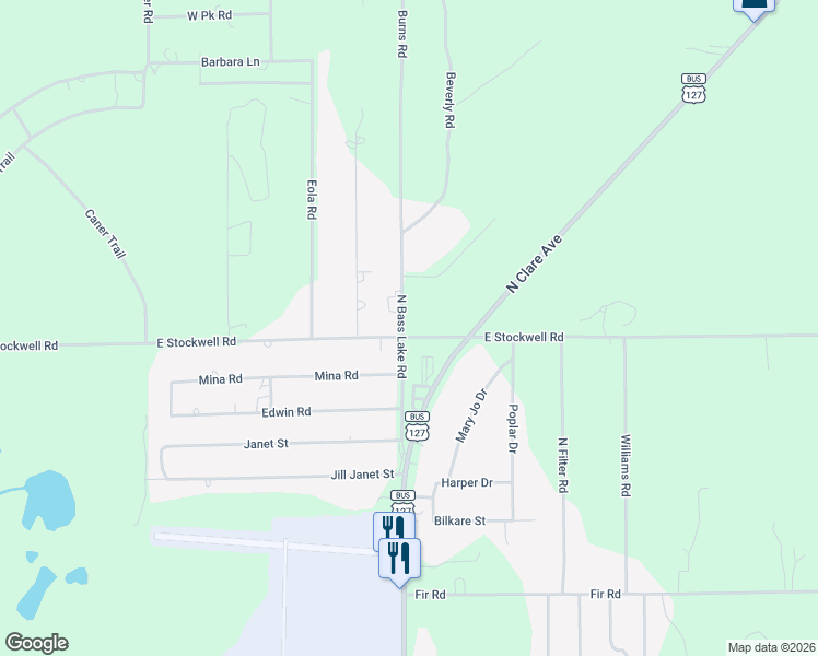 map of restaurants, bars, coffee shops, grocery stores, and more near 632 North Bass Lake Avenue in Harrison