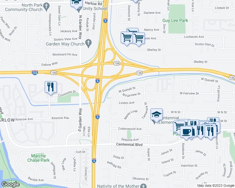 map of restaurants, bars, coffee shops, grocery stores, and more near 1700 Linden Avenue in Springfield