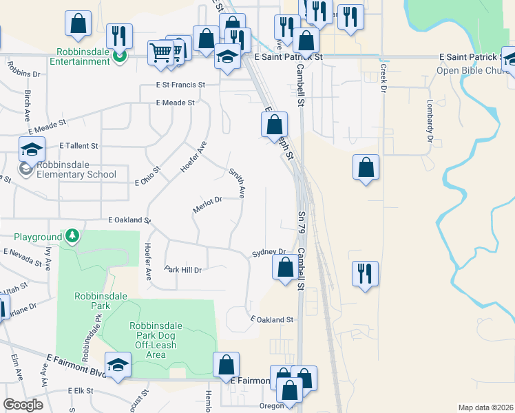 map of restaurants, bars, coffee shops, grocery stores, and more near 2514 Smith Avenue in Rapid City