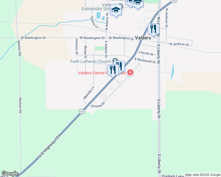 map of restaurants, bars, coffee shops, grocery stores, and more near 721 Calumet Drive in Valders