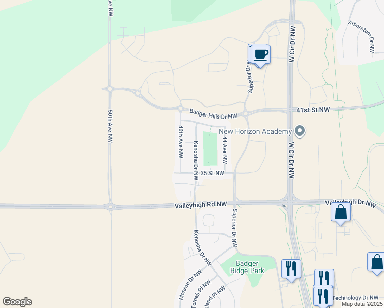 map of restaurants, bars, coffee shops, grocery stores, and more near 3639 Kenosha Drive Northwest in Rochester