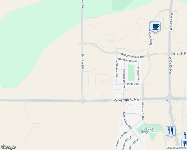 map of restaurants, bars, coffee shops, grocery stores, and more near 4815 Valleyhigh Road Northwest in Rochester