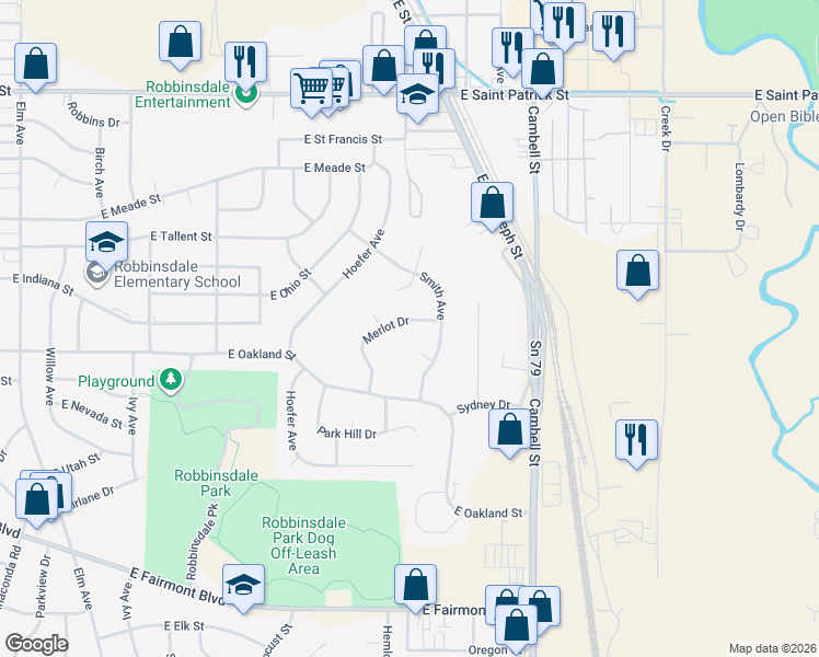 map of restaurants, bars, coffee shops, grocery stores, and more near 2454 Merlot Drive in Rapid City