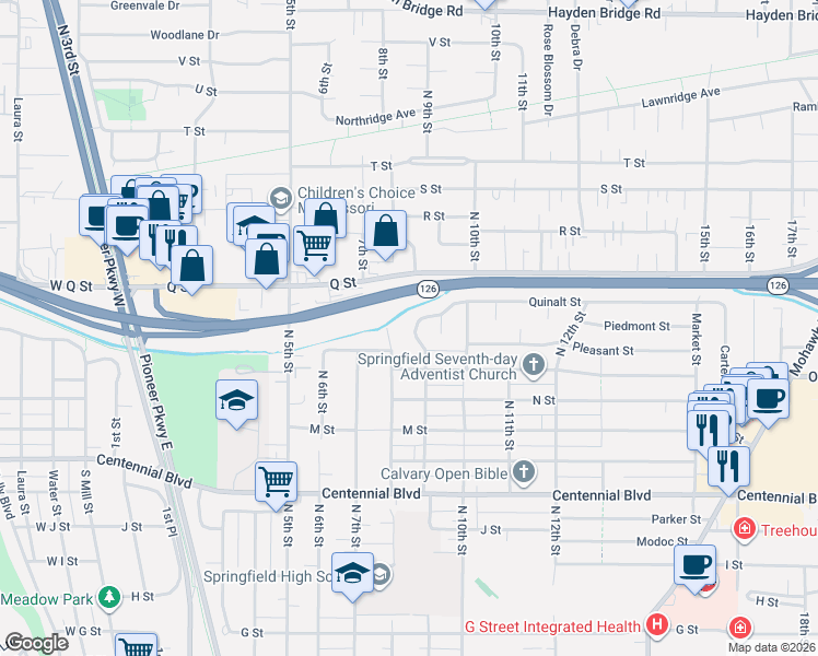 map of restaurants, bars, coffee shops, grocery stores, and more near 1831 8th Street in Springfield