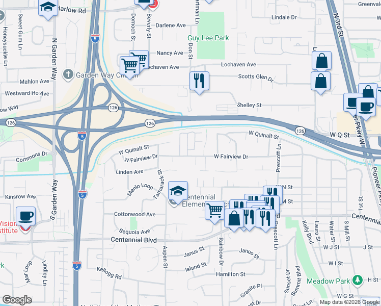 map of restaurants, bars, coffee shops, grocery stores, and more near 1108 West Fairview Drive in Springfield