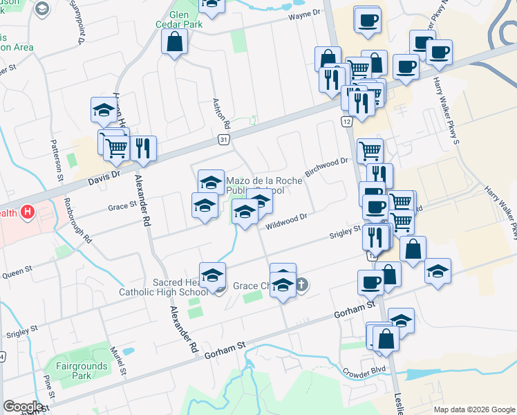 map of restaurants, bars, coffee shops, grocery stores, and more near 99 Carlson Drive in Newmarket