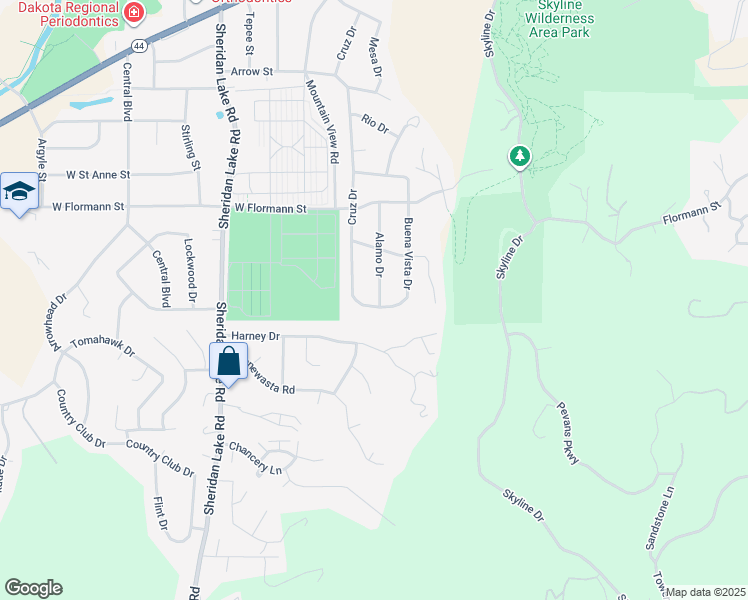 map of restaurants, bars, coffee shops, grocery stores, and more near 2526 Cruz Dr in Rapid City