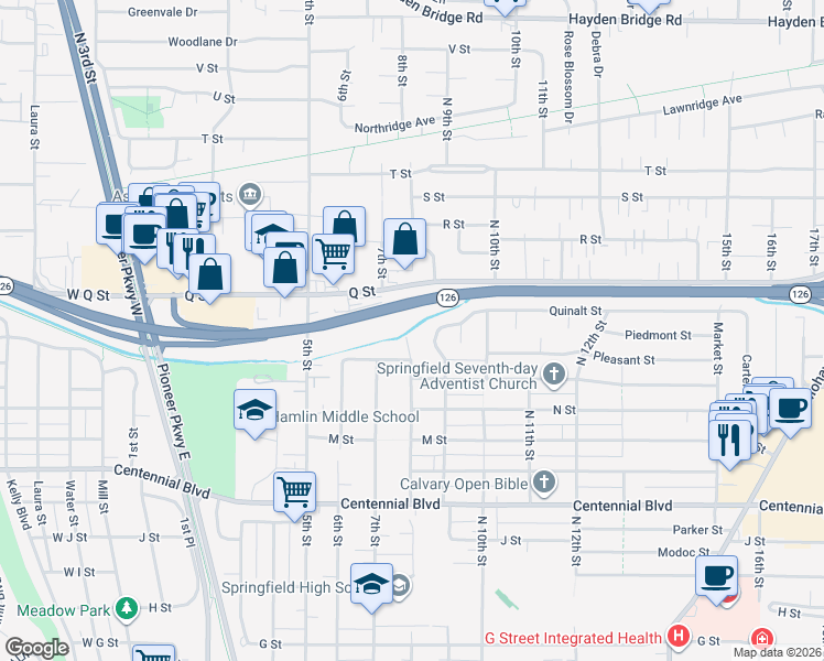 map of restaurants, bars, coffee shops, grocery stores, and more near in Springfield
