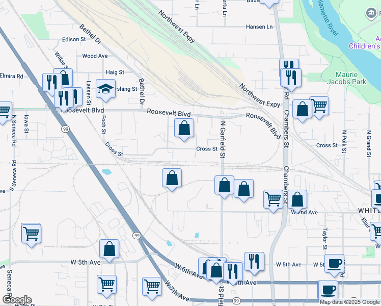 map of restaurants, bars, coffee shops, grocery stores, and more near 2150 Cross Street in Eugene