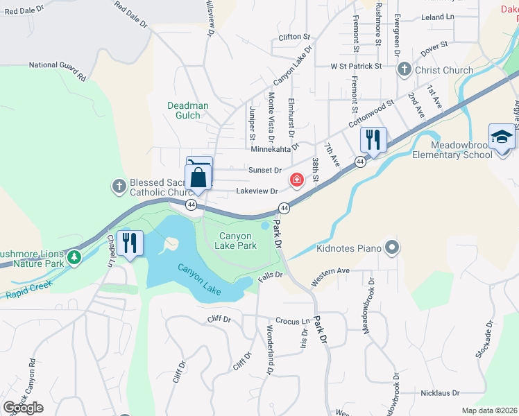 map of restaurants, bars, coffee shops, grocery stores, and more near 3978 Jackson Boulevard in Rapid City