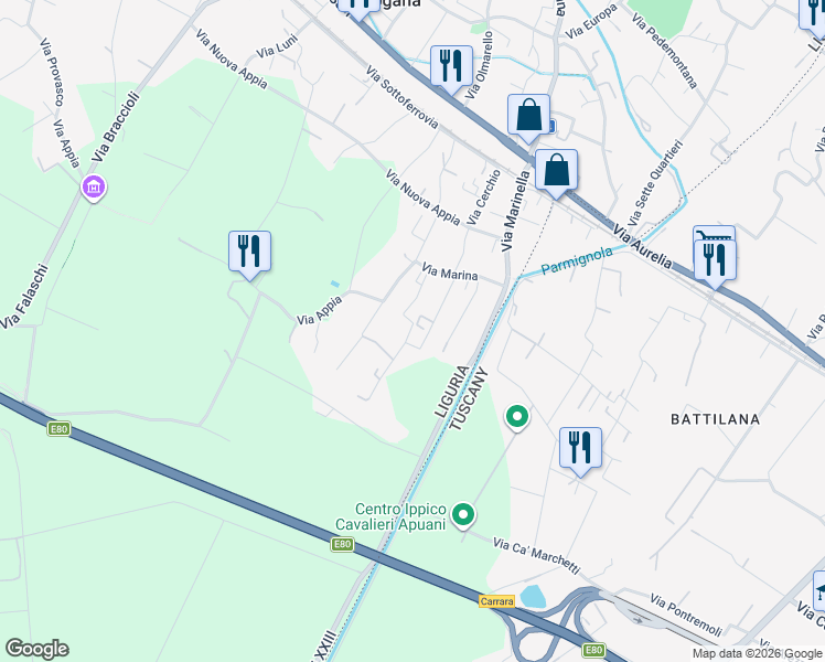 map of restaurants, bars, coffee shops, grocery stores, and more near 17 Via Marina in Casano