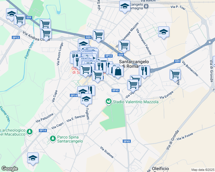 map of restaurants, bars, coffee shops, grocery stores, and more near 26 Via Dante di Nanni in Santarcangelo di Romagna