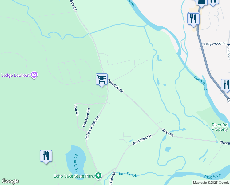 map of restaurants, bars, coffee shops, grocery stores, and more near 77 Old West Side Road in Conway