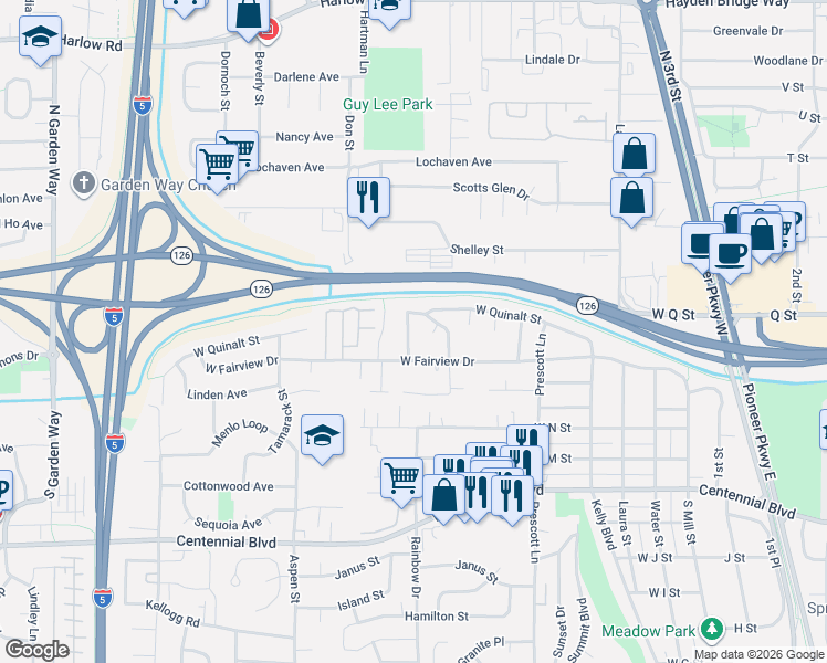 map of restaurants, bars, coffee shops, grocery stores, and more near 820 West Fairview Drive in Springfield