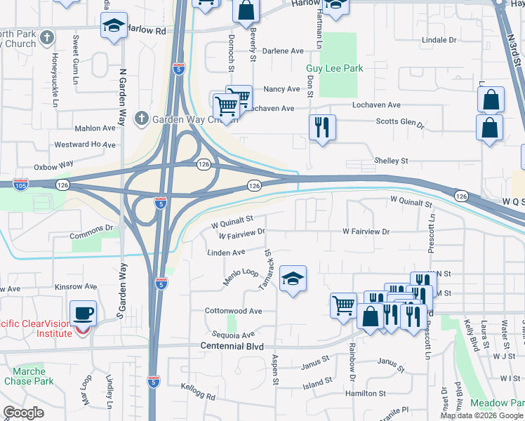 map of restaurants, bars, coffee shops, grocery stores, and more near 1308 West Fairview Drive in Springfield