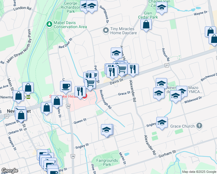 map of restaurants, bars, coffee shops, grocery stores, and more near 712 Davis Drive in Newmarket