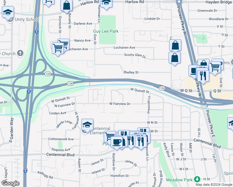 map of restaurants, bars, coffee shops, grocery stores, and more near 814 West Quinalt Street in Springfield
