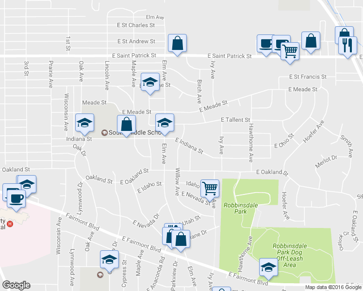map of restaurants, bars, coffee shops, grocery stores, and more near 2402 Willow Avenue in Rapid City