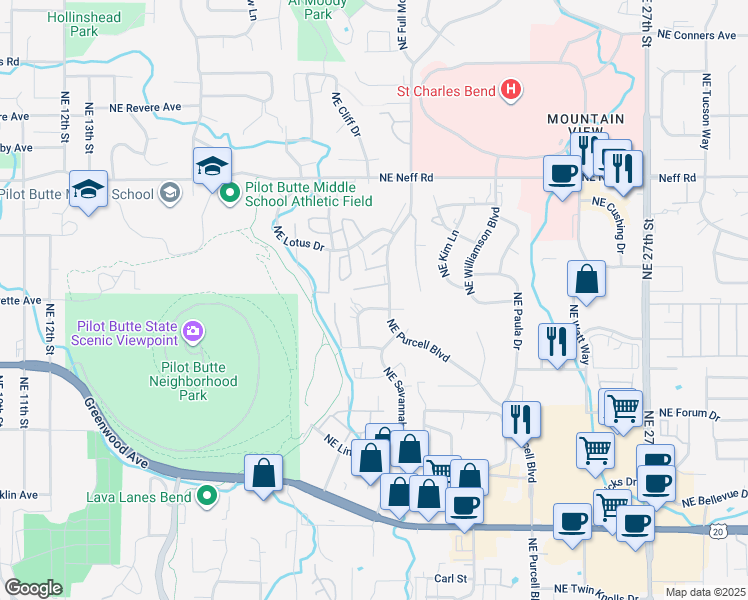map of restaurants, bars, coffee shops, grocery stores, and more near 1968 Northeast Sams Loop in Bend