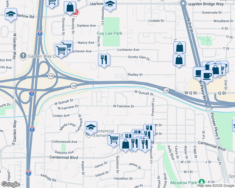map of restaurants, bars, coffee shops, grocery stores, and more near 814 West Quinalt Street in Springfield