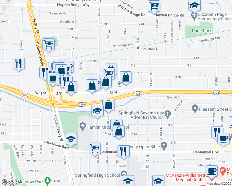 map of restaurants, bars, coffee shops, grocery stores, and more near in Springfield