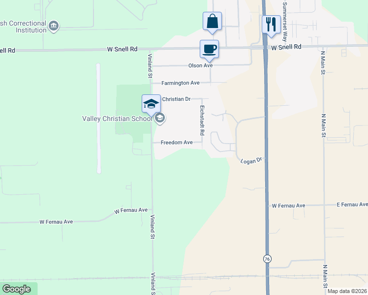 map of restaurants, bars, coffee shops, grocery stores, and more near 880 Freedom Avenue in Oshkosh