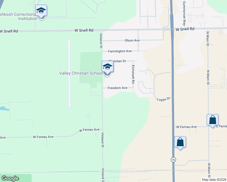 map of restaurants, bars, coffee shops, grocery stores, and more near 1055 Freedom Avenue in Oshkosh