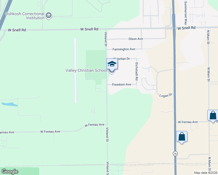 map of restaurants, bars, coffee shops, grocery stores, and more near 1180 Freedom Avenue in Oshkosh