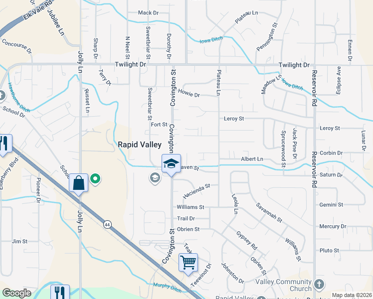 map of restaurants, bars, coffee shops, grocery stores, and more near 4695 Carol St in Rapid City