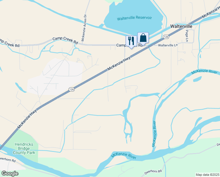 map of restaurants, bars, coffee shops, grocery stores, and more near 39200 McKenzie Highway in Springfield