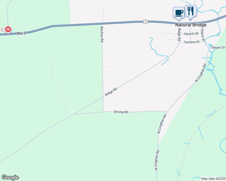 map of restaurants, bars, coffee shops, grocery stores, and more near 43869 County Road 41 in Natural Bridge