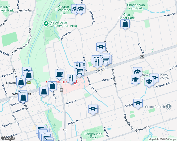 map of restaurants, bars, coffee shops, grocery stores, and more near 693 Davis Drive in Newmarket