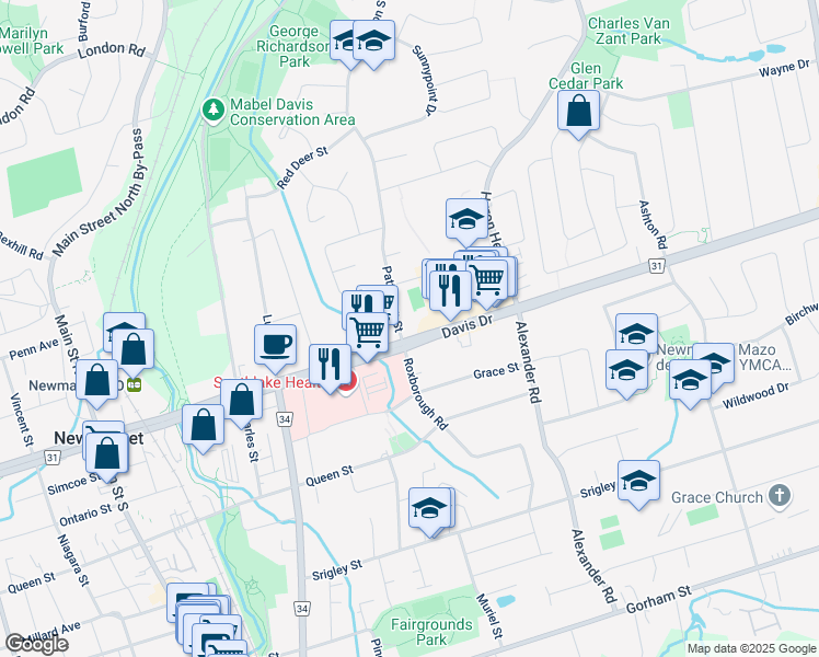 map of restaurants, bars, coffee shops, grocery stores, and more near 679 Davis Drive in Newmarket