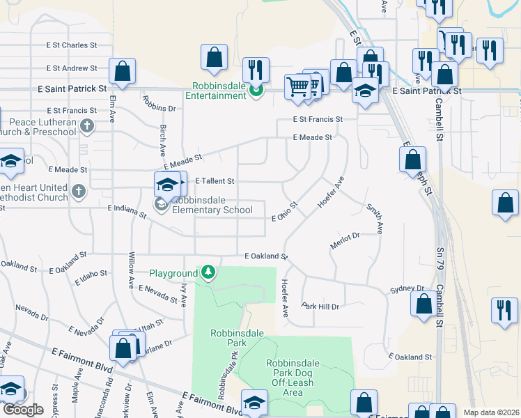 map of restaurants, bars, coffee shops, grocery stores, and more near 817 Iowa Street in Rapid City