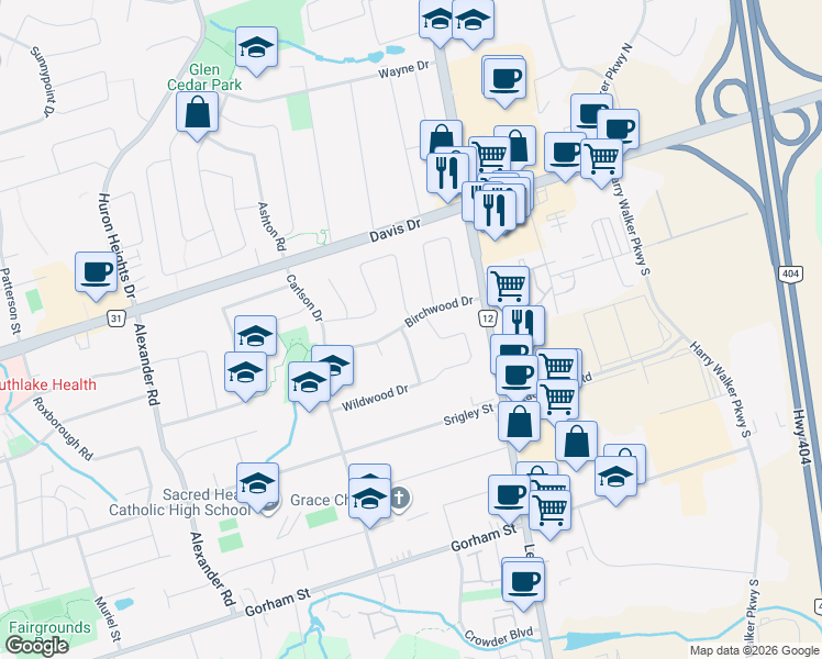 map of restaurants, bars, coffee shops, grocery stores, and more near 83 Hazelwood Drive in Newmarket