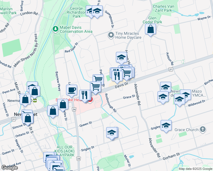 map of restaurants, bars, coffee shops, grocery stores, and more near 679 Davis Drive in Newmarket
