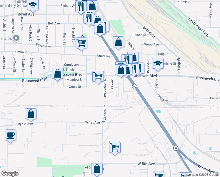 map of restaurants, bars, coffee shops, grocery stores, and more near 124 Iowa Street in Eugene