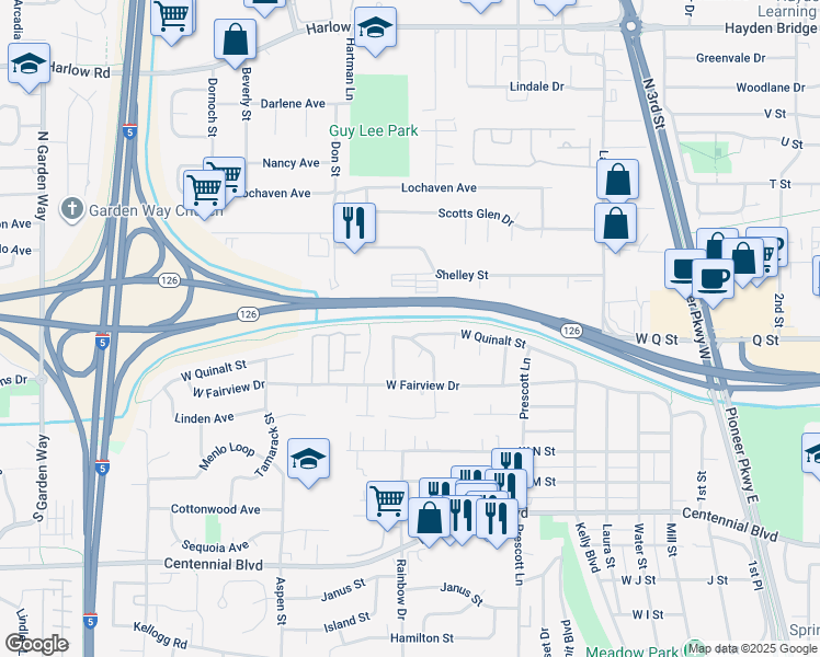 map of restaurants, bars, coffee shops, grocery stores, and more near 814 West Quinalt Street in Springfield