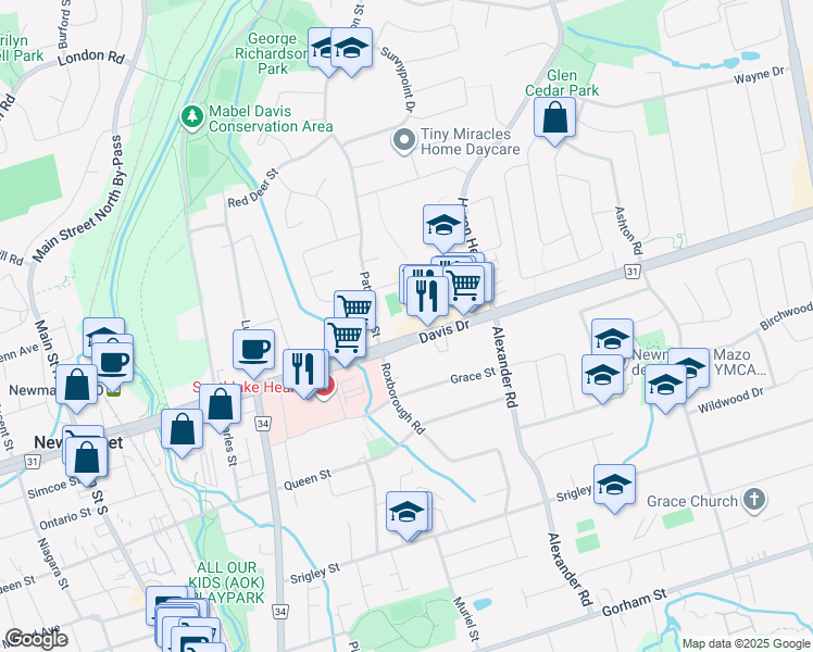 map of restaurants, bars, coffee shops, grocery stores, and more near 679 Davis Drive in Newmarket