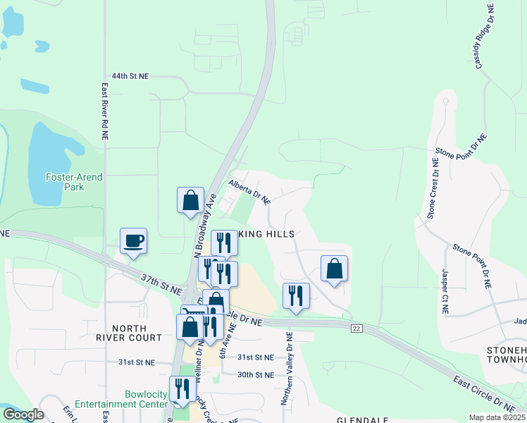 map of restaurants, bars, coffee shops, grocery stores, and more near 3976 Whiting Lane in Rochester